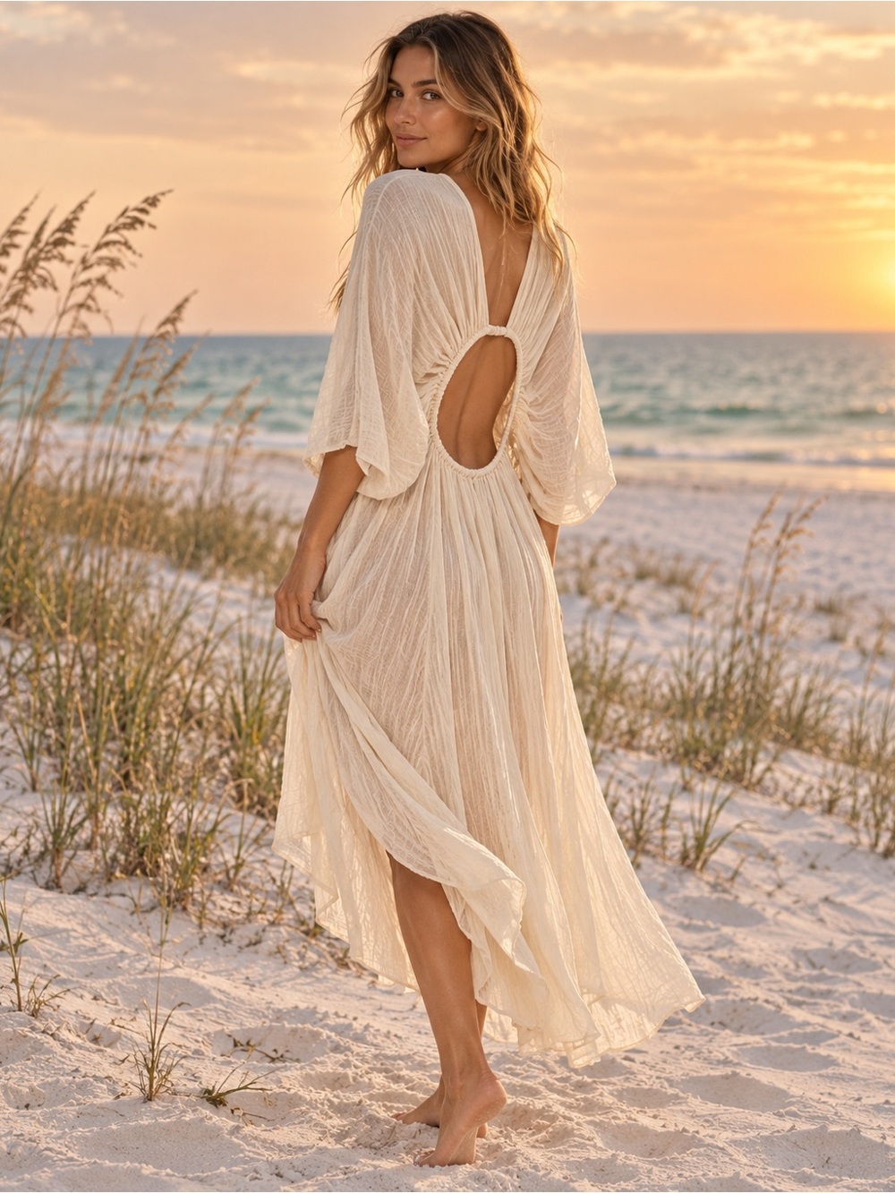 Jen's Pirate Booty Cream Open-Back Flowing Maxi Dress